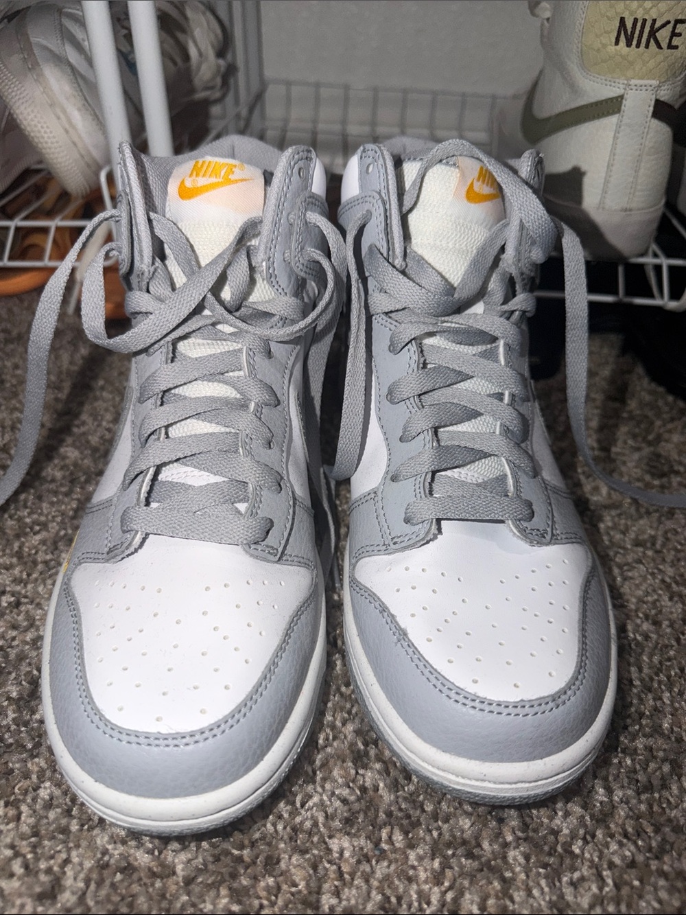 Nike High-Top Sneakers - White, Light Gray & Yellow Accents